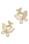 Eye Candy Los Angeles Ariel Cubic Zirconia & Mother-of-pearl Butterfly Stud Earrings In Gold