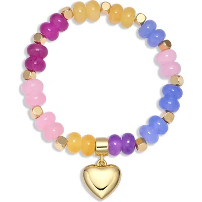 Eye Candy Los Angeles Aurora Bloom 18k Gold Plated Heart Charm Stretch Bracelet