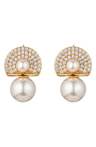 Eye Candy Los Angeles Aurora Cz & Glass Pearl Earrings In Gold