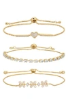 Eye Candy Los Angeles Avon Cz 3-pack Assorted Slider Bracelets In Gold