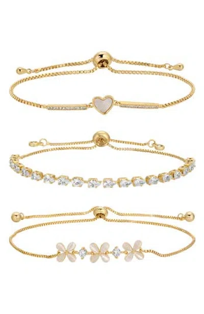 Eye Candy Los Angeles Avon Cz 3-pack Assorted Slider Bracelets In Gold