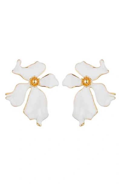 Eye Candy Los Angeles Aya Floral Enamel Stud Earrings In White