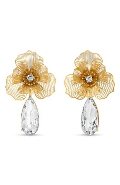 Eye Candy Los Angeles Beatrice Flower Crystal Drop Earrings In Gold