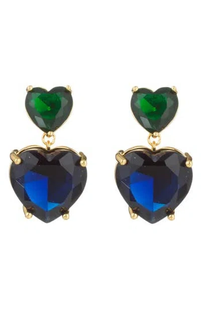 Eye Candy Los Angeles Beatrice Two Tone Cz Heart Drop Earrings In Blue