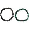 Eye Candy Los Angeles Ben Set Of 2 Stone Beaded Stretch Bracelets In Silver