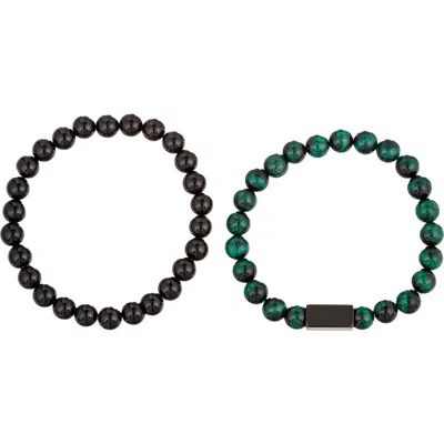 Eye Candy Los Angeles Ben Set Of 2 Stone Beaded Stretch Bracelets In Green