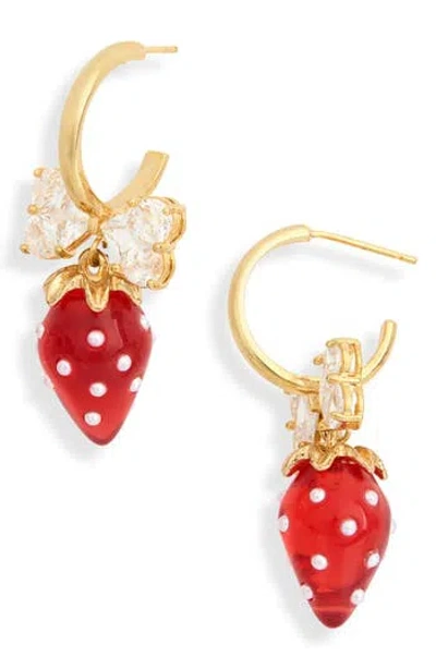 Eye Candy Los Angeles Bianca Strawberry Bow Drop Huggie Hoop Earrings