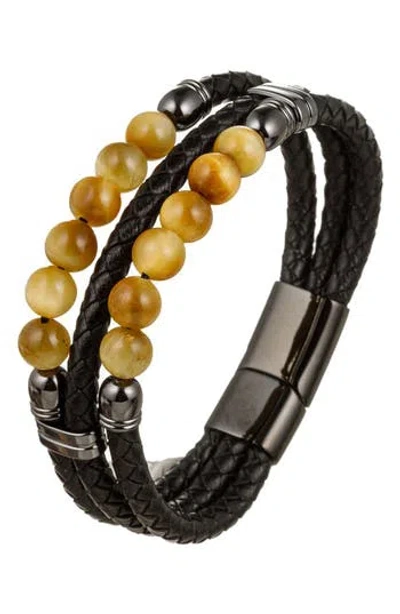 Eye Candy Los Angeles Blaise Beaded Leather Bracelet In Black