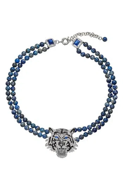 Eye Candy Los Angeles Blue Lapis Tiger Pendant Necklace