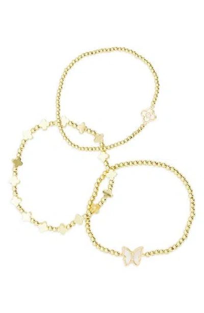 Eye Candy Los Angeles Calista Set Of 3 Beaded Pavé Butterfly & Clover Bracelets In Brown
