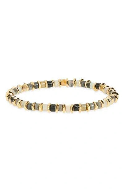 Eye Candy Los Angeles Cameron Agate Beaded Stretch Bracelet In Gold