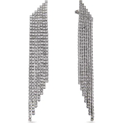 Eye Candy Los Angeles Camille Crystal Fringe Drop Earrings In Silver