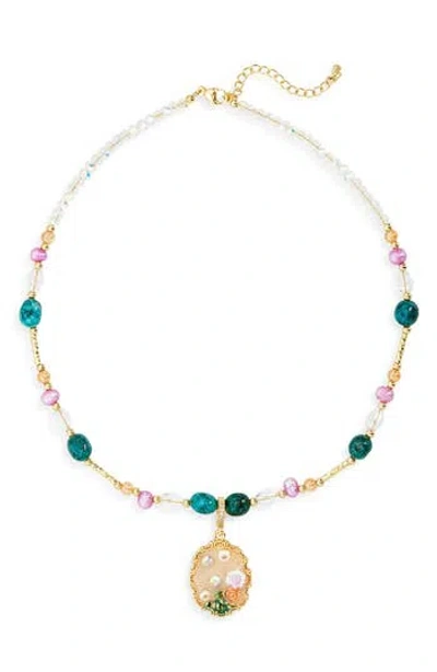 Eye Candy Los Angeles Cassy Beaded Shell Pearl Pendant Necklace In Multi