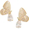 Eye Candy Los Angeles Catalina Cubic Zirconia Butterfly Drop Earrings In Gold