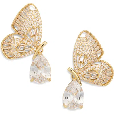 Eye Candy Los Angeles Catalina Cubic Zirconia Butterfly Drop Earrings In Gold