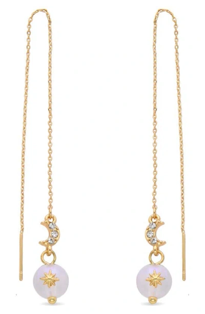 Eye Candy Los Angeles Celestial Moon Cz & Glass Pearl Drop Threader Earrings In Gold