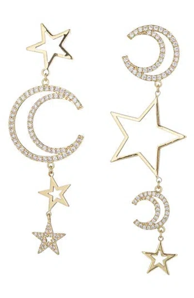 Eye Candy Los Angeles Celestial Star & Moon Cz Drop Earrings In Gold