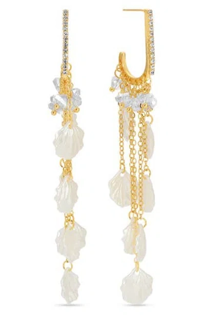 Eye Candy Los Angeles Chelsea Seashell Fringe Drop Earrings In Gold