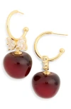Eye Candy Los Angeles Cherry Bow Drop Huggie Earrings In Red