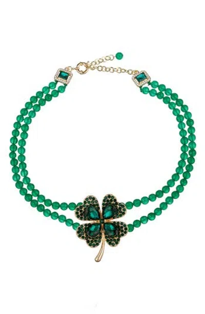Eye Candy Los Angeles Clover Beaded Necklace In Green