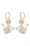 Eye Candy Los Angeles Cubic Zirconia & Faux Pearl Cat Drop Earrings In Gold