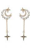 Eye Candy Los Angeles Cubic Zirconia Moon & Star Drop Earrings In Gold