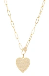 Eye Candy Los Angeles Cubic Zirconia Pavè Heart Pendant Necklace In Gold