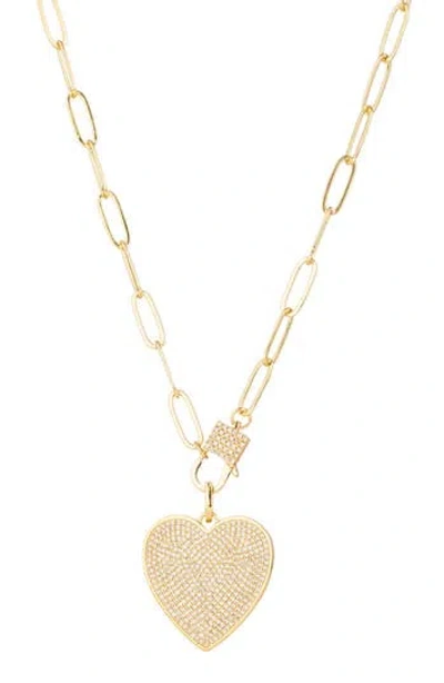 Eye Candy Los Angeles Cubic Zirconia Pavè Heart Pendant Necklace In Gold
