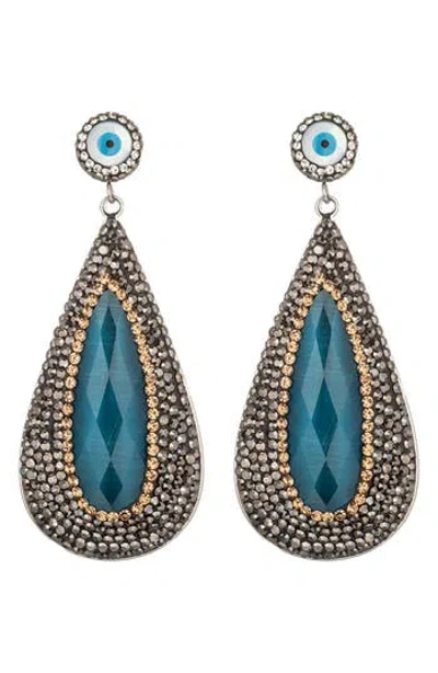 Eye Candy Los Angeles Cz Evil Eye Drop Earrings In Blue