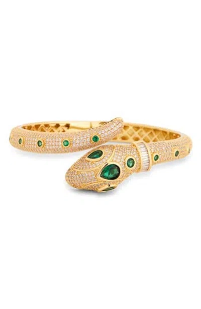 Eye Candy Los Angeles Cz Snake Cuff Braclelet In Gold