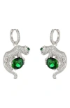 Eye Candy Los Angeles Daria Leopard Green Cubic Zirconia Drop Earrings In Silver