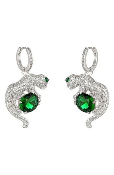 Eye Candy Los Angeles Daria Leopard Green Cubic Zirconia Drop Earrings In Metallic