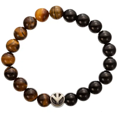Eye Candy Los Angeles David Peace Charm Stone Beaded Stretch Bracelet In Brown