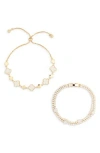 Eye Candy Los Angeles Delia 2-pack Cubic Zirconia & Enamel Slider Bracelets In Gold