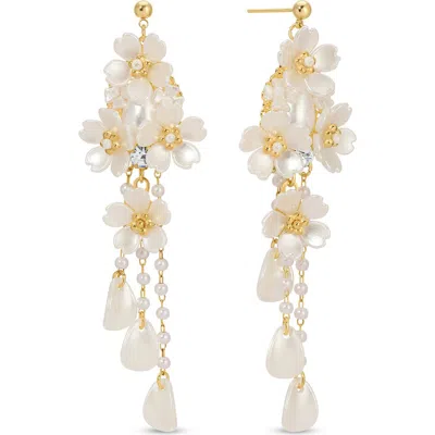 Eye Candy Los Angeles Dina Pearlescent Bead Flower Drop Earrings In White