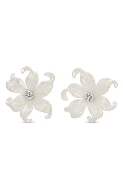 Eye Candy Los Angeles Dotty Pearlescent Flower Cz Earrings In White