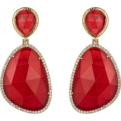 Eye Candy Los Angeles Double Drop Stone Earrings In Red