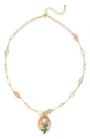 Eye Candy Los Angeles Eliana Flower Beaded Imitation Pearl Charm Necklace In Gold