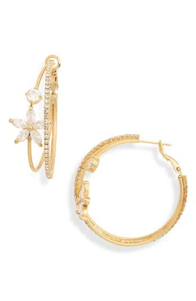 Eye Candy Los Angeles Eliza Cubic Zirconia Flower Drop Earrings In Gold