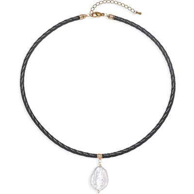 Eye Candy Los Angeles Emilia Corded Imitation Pearl Pendant Necklace In Black