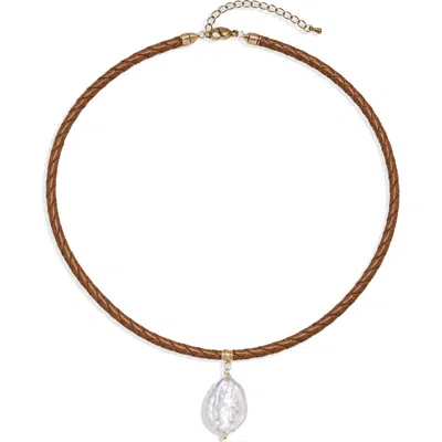 Eye Candy Los Angeles Emilia Corded Imitation Pearl Pendant Necklace In Brown