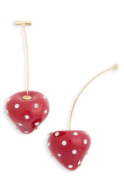 Eye Candy Los Angeles Emma Cz Cherry Drop Earrings In Red