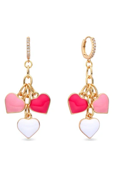 Eye Candy Los Angeles Enamel Hearts Drop Huggie Hoop Earrings In Gold