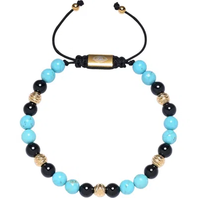 Eye Candy Los Angeles Ethan Agate Beaded Slider Bracelet In Blue