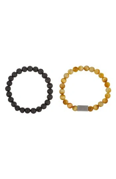 Eye Candy Los Angeles Ethan Set Of 2 Stone Beaded Stretch Bracelets In Black