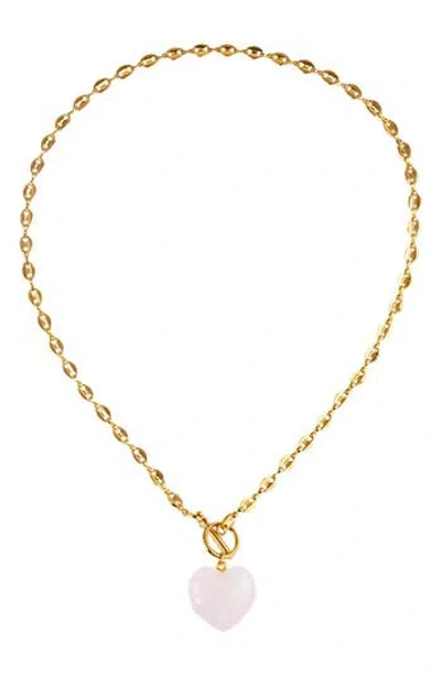 Eye Candy Los Angeles Evelyn Pink Heart Pendant Necklace In Gold