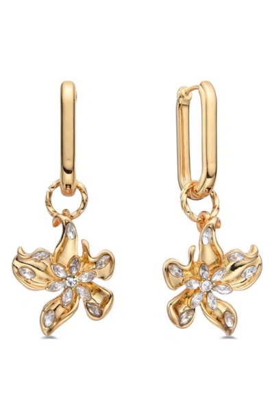 Eye Candy Los Angeles Flower Cz Drop Huggie Hoop Earrings In Gold