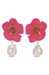Eye Candy Los Angeles Flower Faux Pearl Drop Earrings In Gold