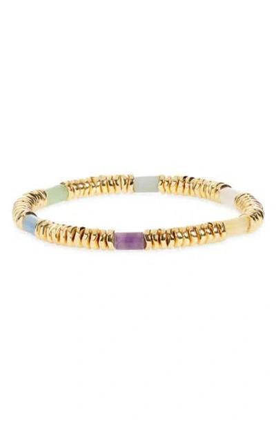 Eye Candy Los Angeles Gal Agate Beaded Stretch Bracelet In Gold