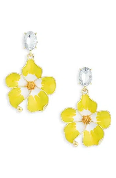 Eye Candy Los Angeles Gloria Cubic Zirconia & Enamel Floral Drop Earrings In Yellow